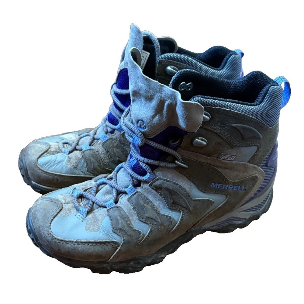 Merrell Capra Mid Waterproof Hiking Boots Taupe Purple Women's Size 8.5